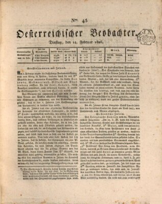 Der Oesterreichische Beobachter Dienstag 14. Februar 1826