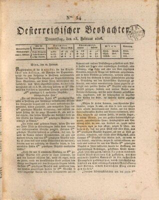 Der Oesterreichische Beobachter Donnerstag 23. Februar 1826