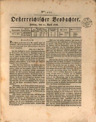 Der Oesterreichische Beobachter Freitag 21. April 1826