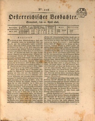 Der Oesterreichische Beobachter Samstag 22. April 1826