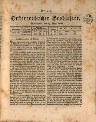 Der Oesterreichische Beobachter Samstag 29. April 1826