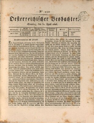 Der Oesterreichische Beobachter Sonntag 30. April 1826