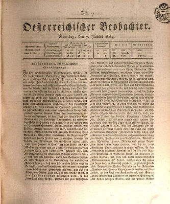 Der Oesterreichische Beobachter Sonntag 7. Januar 1827