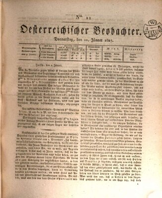 Der Oesterreichische Beobachter Donnerstag 11. Januar 1827