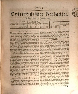 Der Oesterreichische Beobachter Freitag 12. Januar 1827