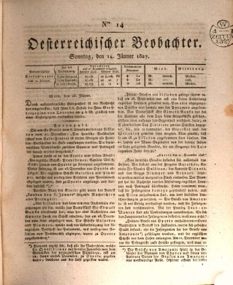 Der Oesterreichische Beobachter Sonntag 14. Januar 1827