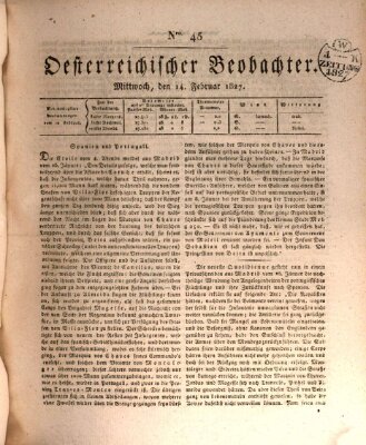 Der Oesterreichische Beobachter Mittwoch 14. Februar 1827