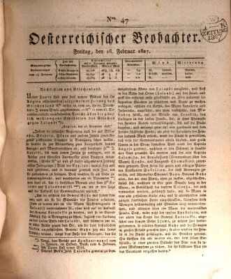 Der Oesterreichische Beobachter Freitag 16. Februar 1827