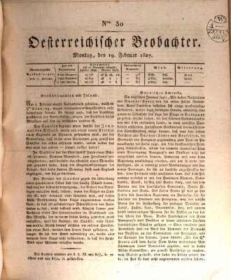 Der Oesterreichische Beobachter Montag 19. Februar 1827