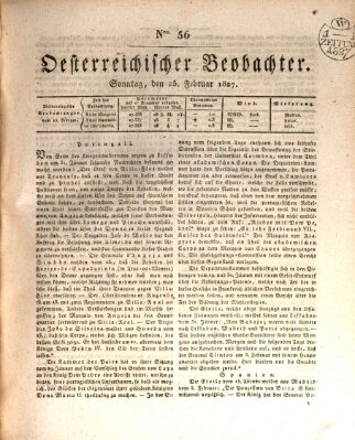 Der Oesterreichische Beobachter Sonntag 25. Februar 1827