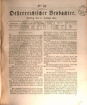 Der Oesterreichische Beobachter Dienstag 27. Februar 1827