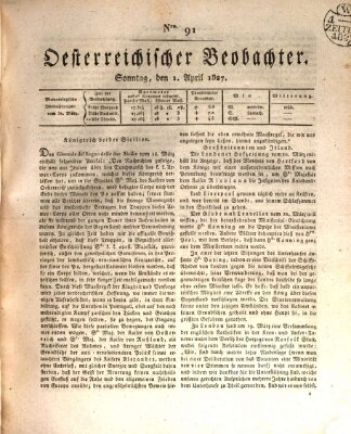 Der Oesterreichische Beobachter Sonntag 1. April 1827