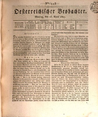 Der Oesterreichische Beobachter Montag 23. April 1827