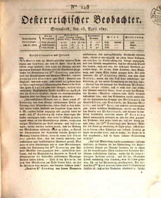 Der Oesterreichische Beobachter Samstag 28. April 1827