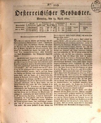 Der Oesterreichische Beobachter Sonntag 29. April 1827