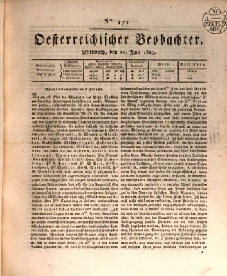 Der Oesterreichische Beobachter Mittwoch 20. Juni 1827