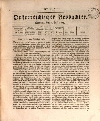 Der Oesterreichische Beobachter Montag 2. Juli 1827