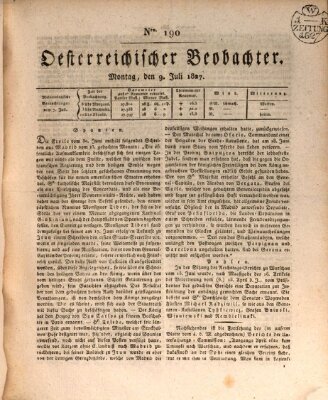 Der Oesterreichische Beobachter Montag 9. Juli 1827