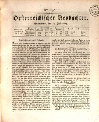 Der Oesterreichische Beobachter Samstag 14. Juli 1827