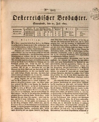 Der Oesterreichische Beobachter Samstag 21. Juli 1827