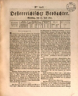 Der Oesterreichische Beobachter Sonntag 22. Juli 1827