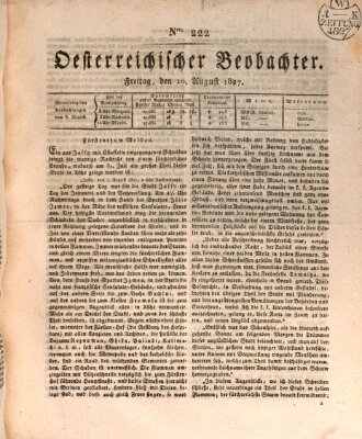 Der Oesterreichische Beobachter Freitag 10. August 1827