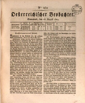 Der Oesterreichische Beobachter Samstag 18. August 1827