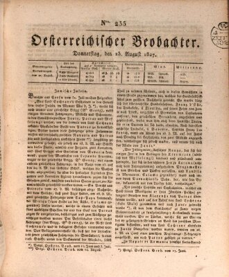 Der Oesterreichische Beobachter Donnerstag 23. August 1827