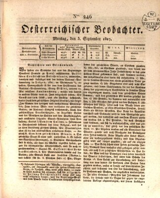 Der Oesterreichische Beobachter Montag 3. September 1827