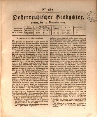 Der Oesterreichische Beobachter Freitag 14. September 1827