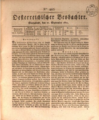 Der Oesterreichische Beobachter Samstag 22. September 1827