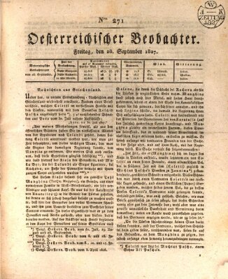 Der Oesterreichische Beobachter Freitag 28. September 1827