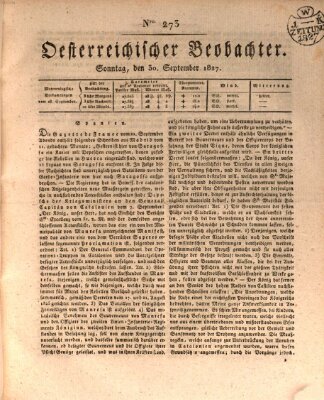 Der Oesterreichische Beobachter Sonntag 30. September 1827