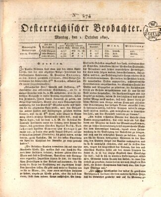 Der Oesterreichische Beobachter Montag 1. Oktober 1827