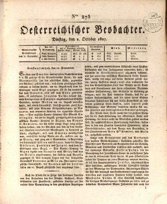 Der Oesterreichische Beobachter Dienstag 2. Oktober 1827