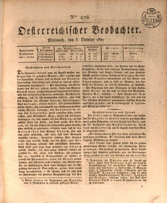 Der Oesterreichische Beobachter Mittwoch 3. Oktober 1827