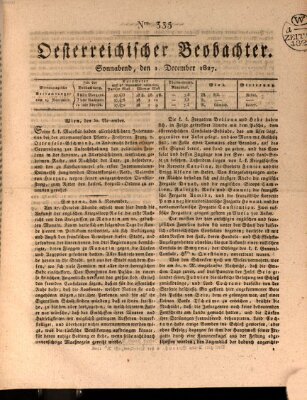 Der Oesterreichische Beobachter Samstag 1. Dezember 1827