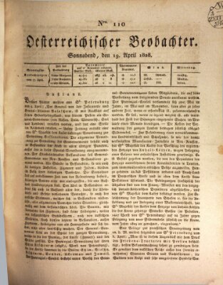 Der Oesterreichische Beobachter Samstag 19. April 1828