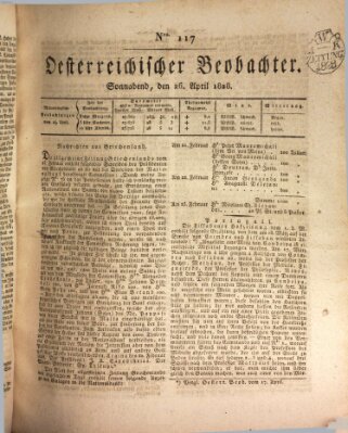 Der Oesterreichische Beobachter Samstag 26. April 1828