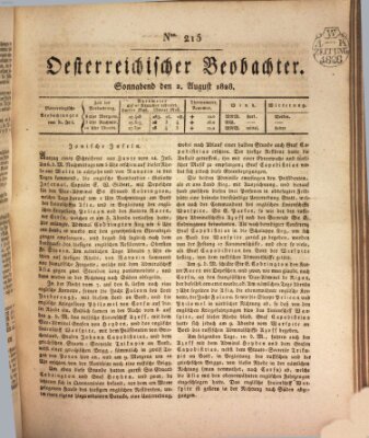 Der Oesterreichische Beobachter Samstag 2. August 1828