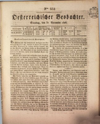 Der Oesterreichische Beobachter Sonntag 30. November 1828