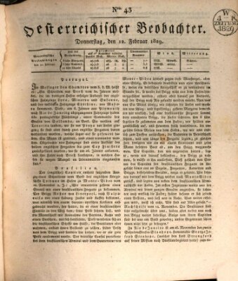 Der Oesterreichische Beobachter Donnerstag 12. Februar 1829