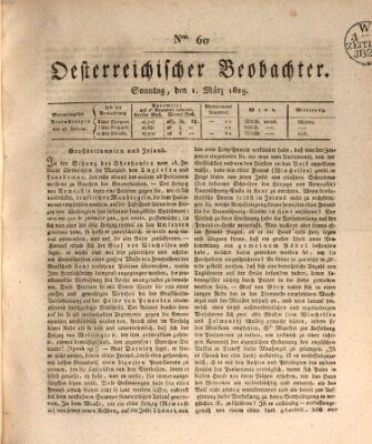 Der Oesterreichische Beobachter Sonntag 1. März 1829