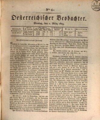 Der Oesterreichische Beobachter Montag 2. März 1829