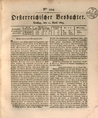 Der Oesterreichische Beobachter Dienstag 14. April 1829