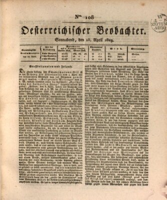 Der Oesterreichische Beobachter Samstag 18. April 1829