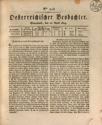 Der Oesterreichische Beobachter Samstag 25. April 1829