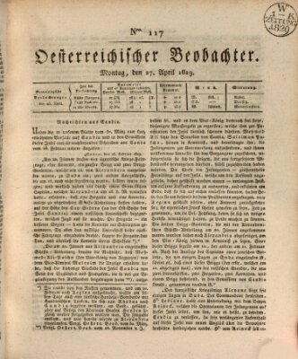 Der Oesterreichische Beobachter Montag 27. April 1829