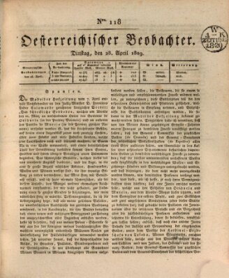 Der Oesterreichische Beobachter Dienstag 28. April 1829