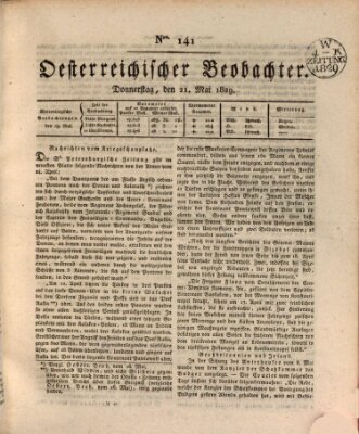 Der Oesterreichische Beobachter Donnerstag 21. Mai 1829